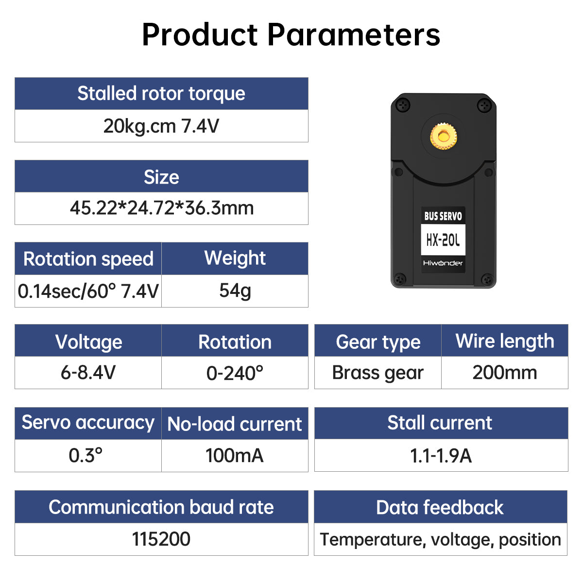 Hiwonder HX-20L 20kg High Torque Serial Bus Servo with Real-time Feedback, Full Metal Gear Dual Shaft Bearing for RC Robot Hiwonder HX-20L 20kg High Torque Serial Bus Servo with Real-time Feedback, Full Metal Gear Dual Shaft Bearing for RC Robot